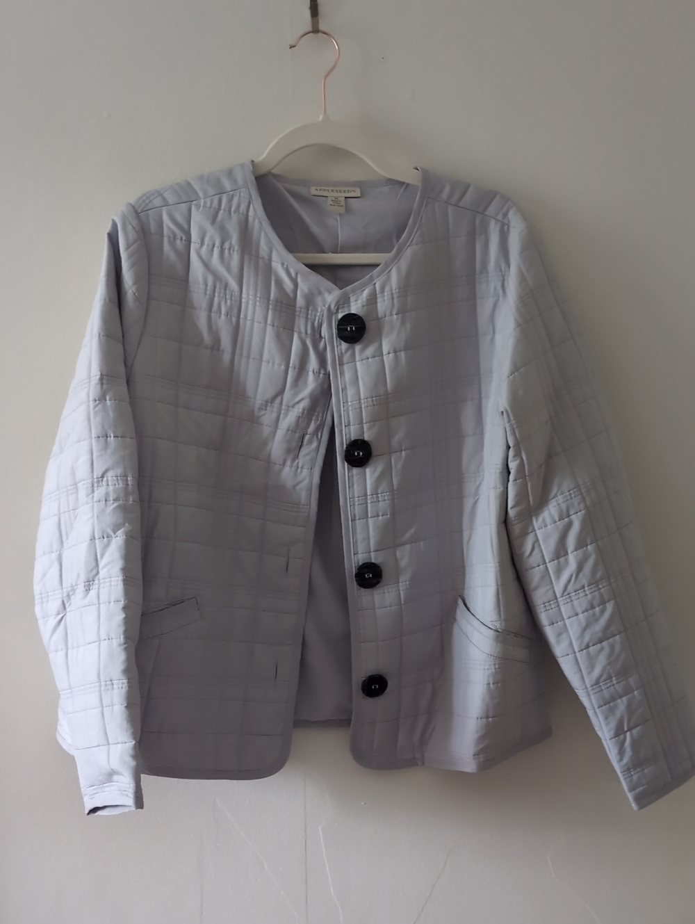 Appleseed's Light Gray Blue Button Front Quilted Jacket Size Medium